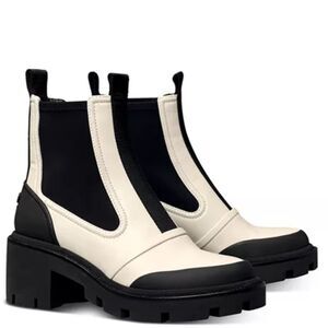 TORY BURCH BOOTS CHELSEA LUG-SOLE Platform Ankle Ivory Black US 8,10,10.5,11